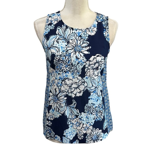 Lilly Pulitzer XXS IONA SLEEVELESS TOP Low Tide Navy Bouquet Tank NWT Floral $98 - Picture 3 of 16